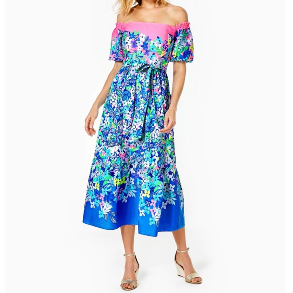 Lilly Pulitzer Dresses & Skirts - Zalie Floral Off the Shoulder Midi Dress LILLY PULITZER® NWT Size 4